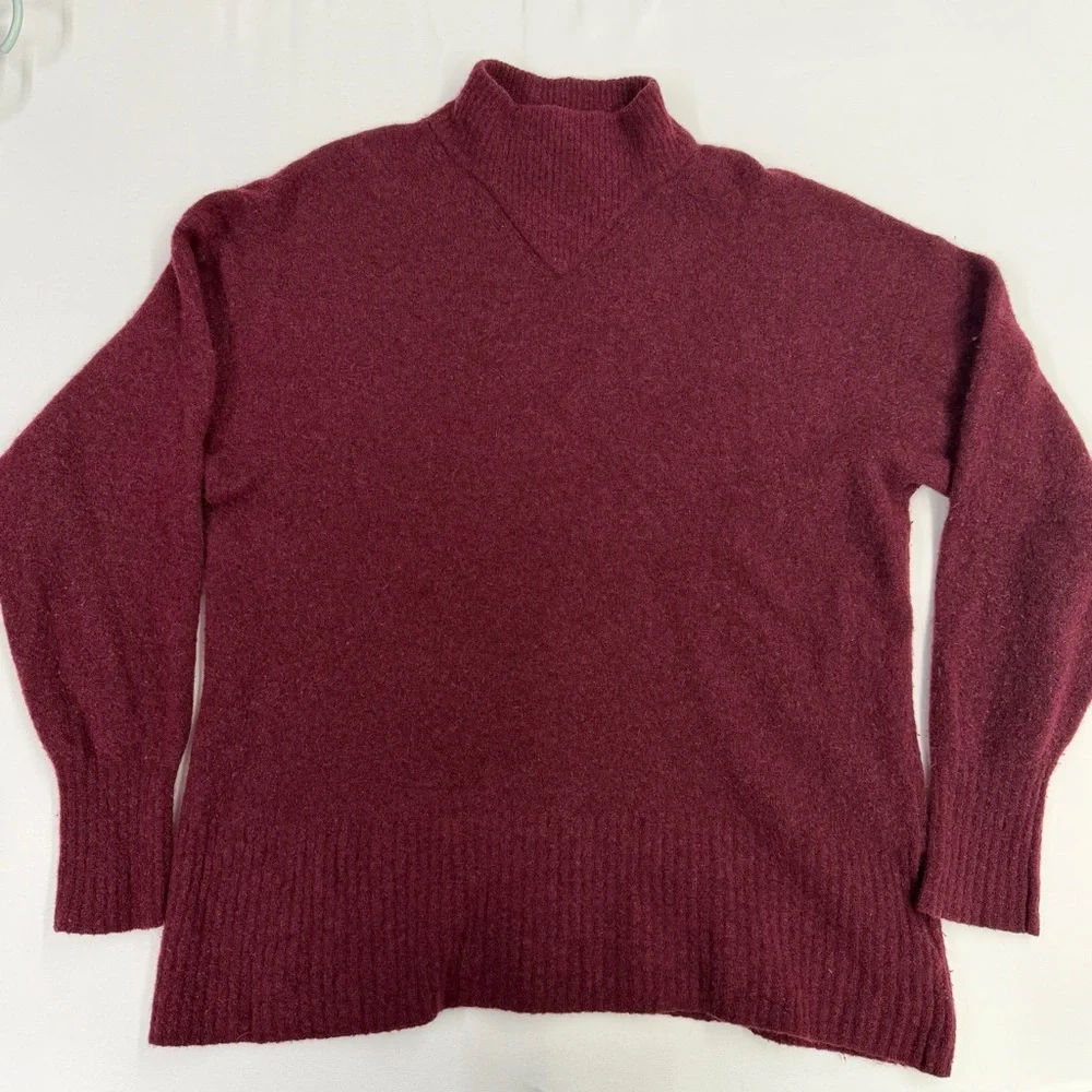 Everlane Cozy Stretch Pullover Burgundy Mock Neck Wool Blend Sweater Size Small - Picture 10 of 13